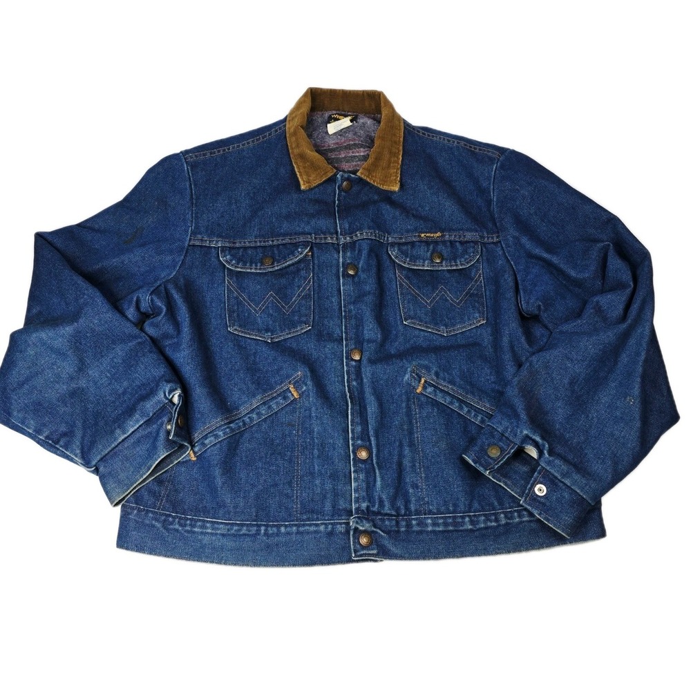 Vintage 70s Wrangler Denim Blanket‎ Lined Jean Jacket Size 46 Made in USA